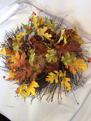 Fall Orange/Brown Silk Flowers Wreath Holiday Item