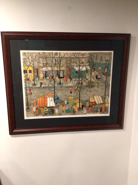 Signed Print Multi-Color Street Scene Framed Art