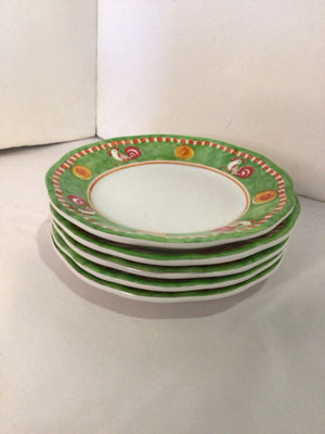 Vietri Set of 5 Green/White Plastic Chicken Plate Set
