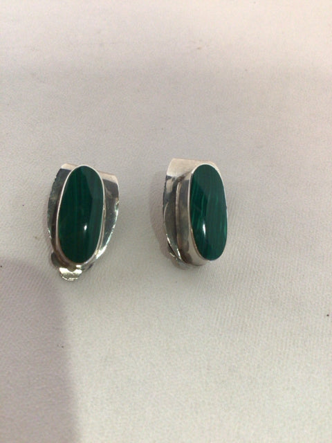 Silver Green Clip on Jade Earrings