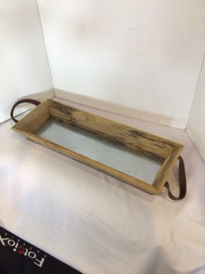 Rustic Brown Wood/Metal Handles Tray