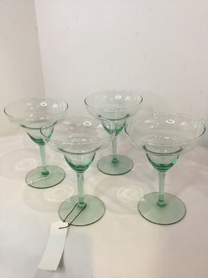 Set of 4 Green Glass Margarita Glasses