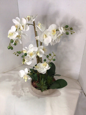 Green/White Orchids Faux Flowers