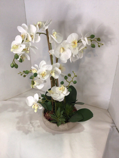 Green/White Orchids Faux Flowers