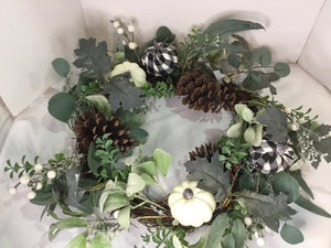 Green/White Pumpkin Wreath