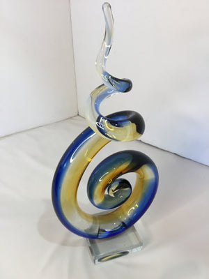 Murano Modern Clear/Blue Glass Italian Statue