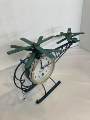 Vintage Green/Silver Metal Helicopter Clock