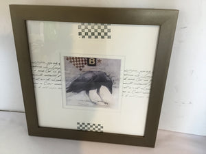 Whimsical Black/White Raven Framed Art