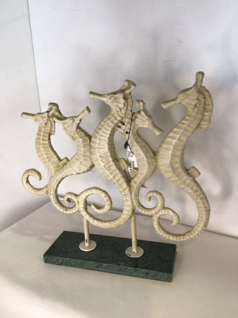 Marble stand White/Green Cast Iron Seahorse Statue