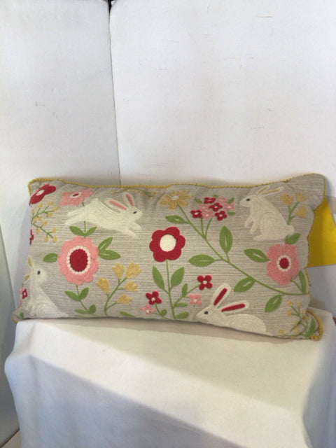 Isaac Mizrahi Tan/Cream Down Crewel Floral Bunny Pillow