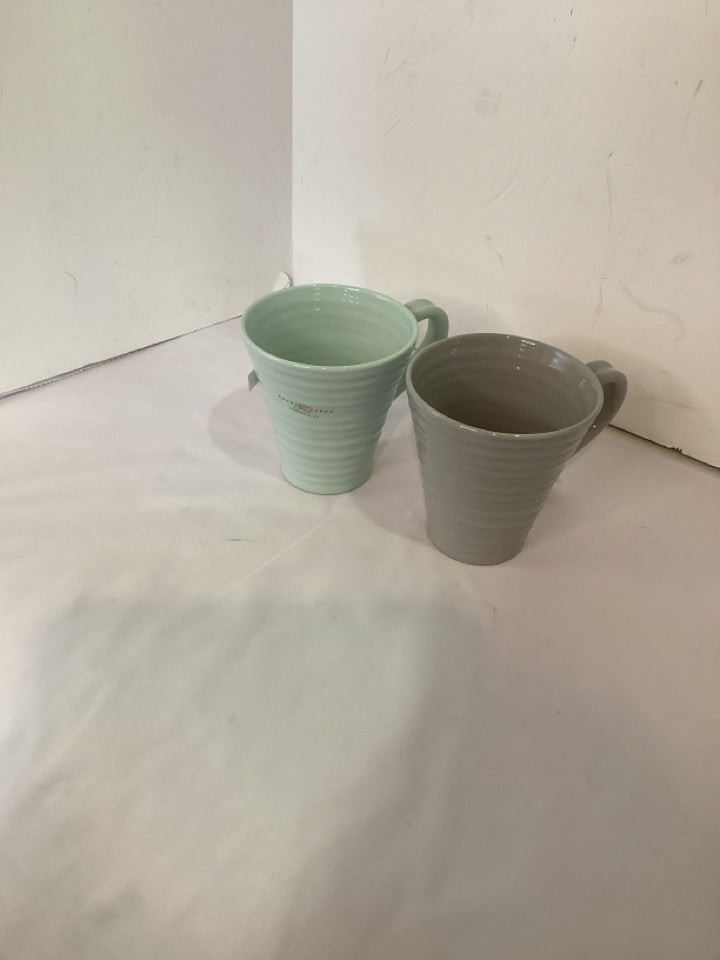 Portmeirion Pair Aqua/Gray Porcelain Mug Set