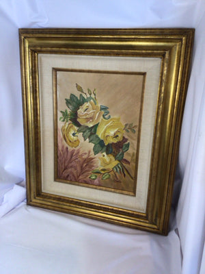 Signed Brown/Yellow Canvas Roses Framed Art