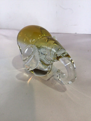 Clear/Yellow Glass Elephant Paperweight