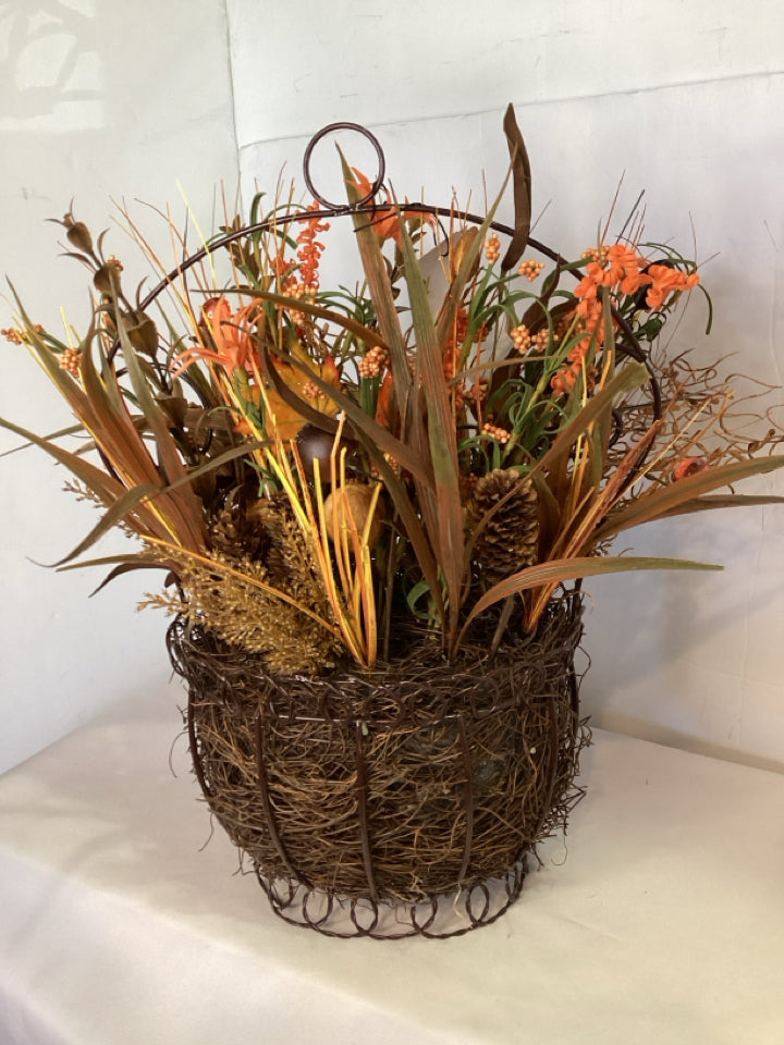 Flower Earth Tones Dried Flowers Silk Basket Hanging Holiday Item