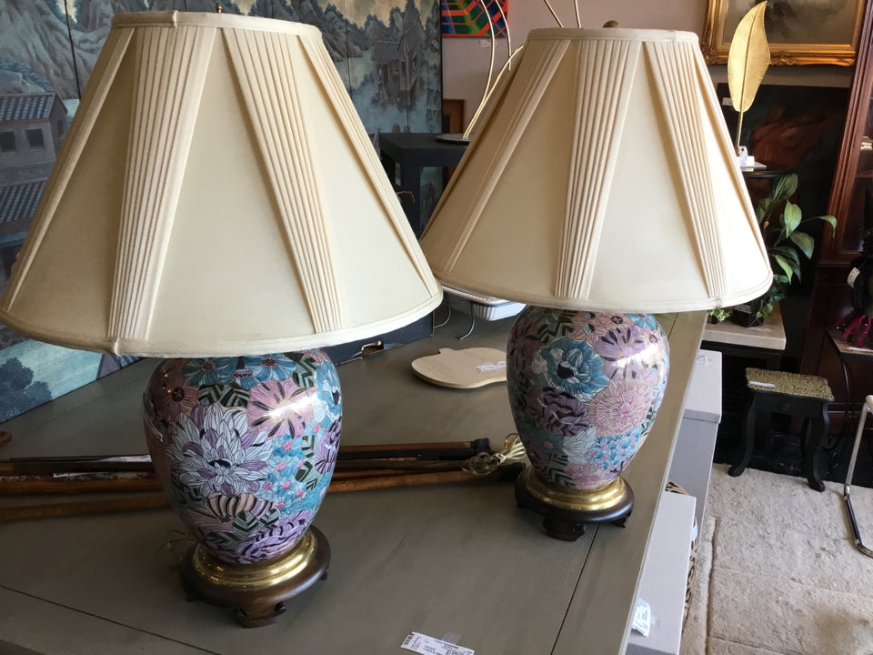 Frederick Cooper Hollywood Regency Pink/Aqua Ceramic Pair Lamp Set