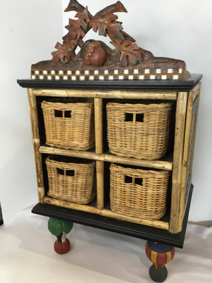 House of Hatten Brown/Multi Wood W/ Basket Cabinet