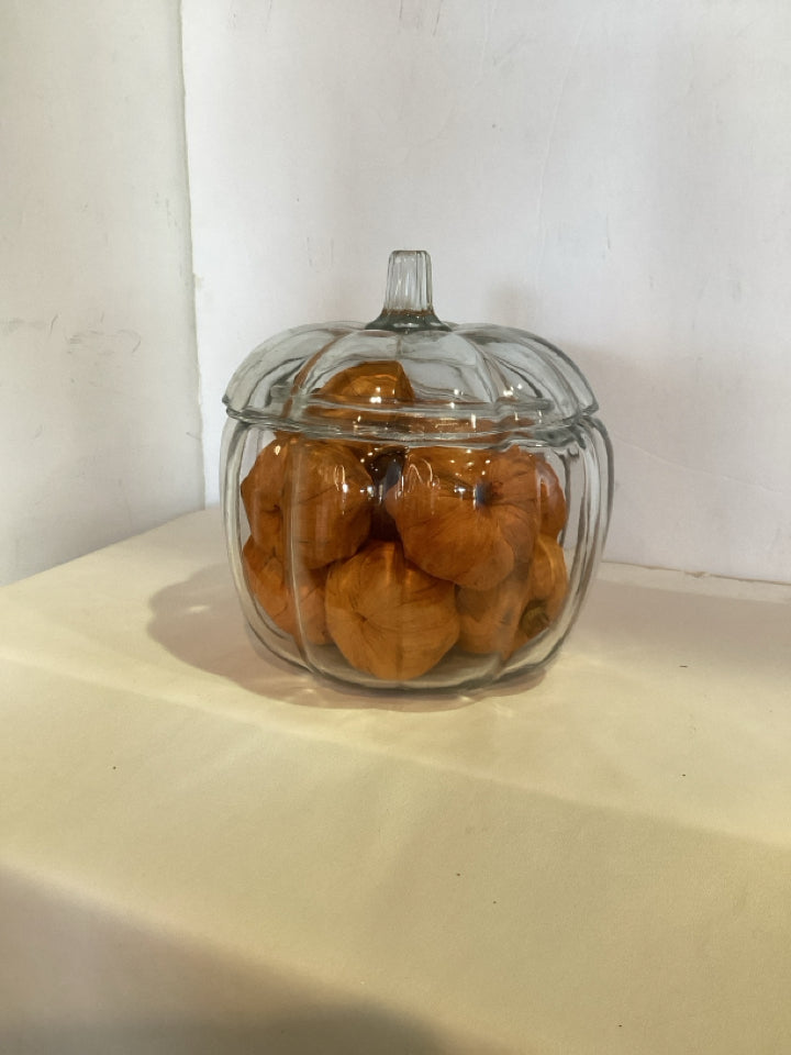 Jar Clear Glass Pumpkin Lidded Holiday Item