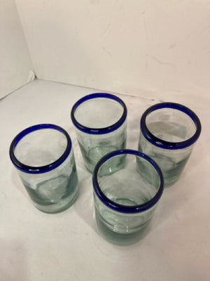 Set of 4 Clear/Blue Glass Glasses