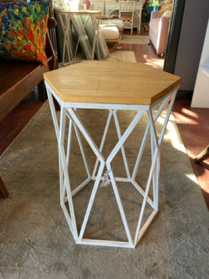 Side Metal/Wood White/Tan Table