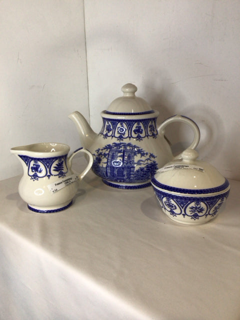 Churchill White/Blue 3 piece Tea Set