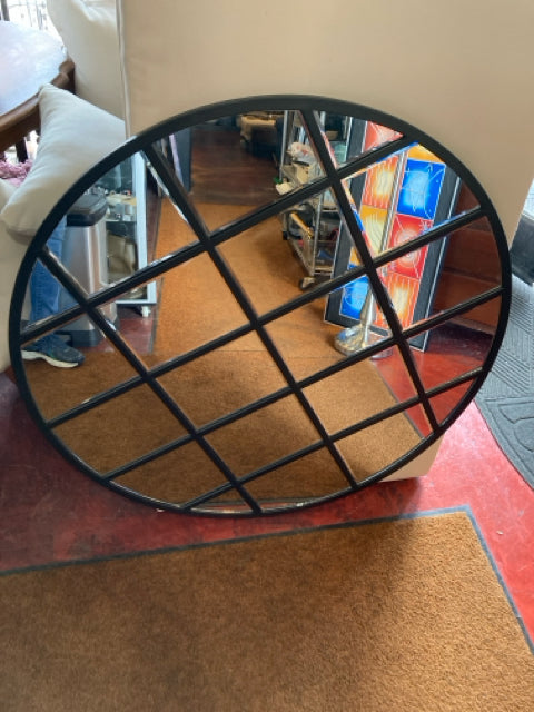 Industrial Black Round Mirror