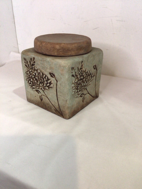 Gray/Brown Stoneware Floral Canister