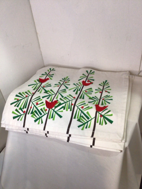 Set of 6 Green/Red Cotton Placemats Birds Holiday Item