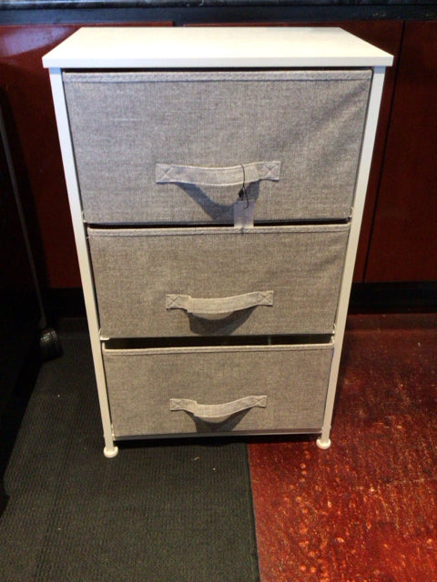 3 Drawers Wood Fabrics White/Gray Nightstand