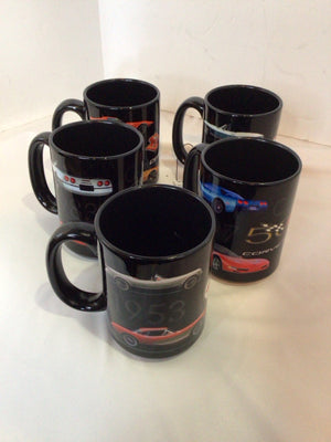 Set of 5 Black/Multi Ceramic Cars Mug Set