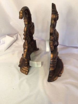 Vintage Brass Cast Iron Joker Pair Book Ends