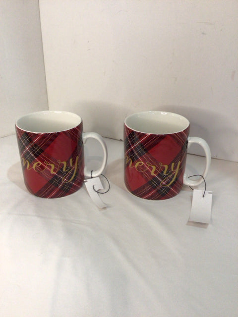 PIER 1 Mug Red/white Ceramic Set of 2 Holiday Item