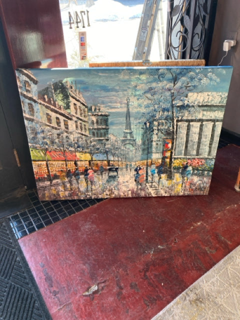 Blue/Multi Paris Street Scene Stretch Canvas Art