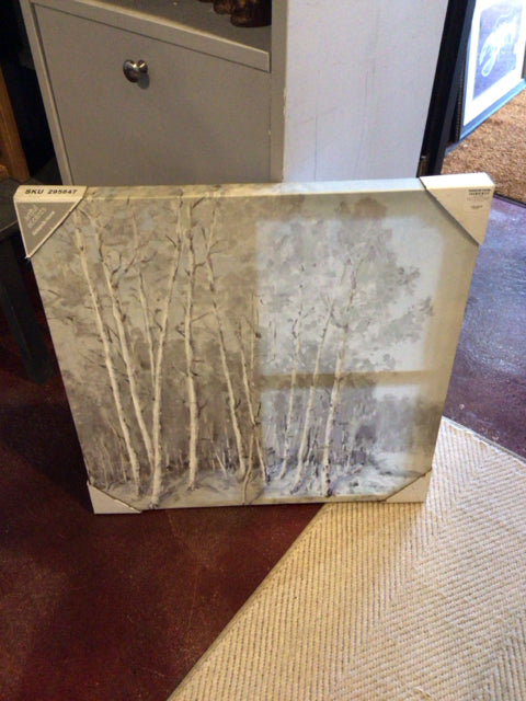 Gray/White Canvas Birch Trees Stretch Canvas Art