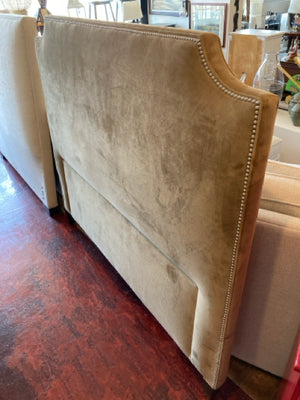 Queen NailHead Velvet As Is Tan Headboard
