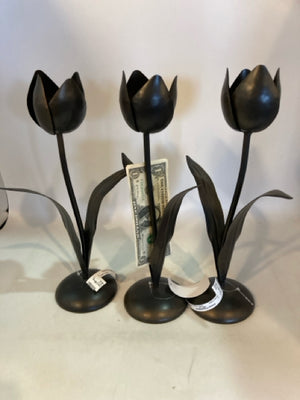 Votive Black Metal Tulip Set of 3 Candle Holder