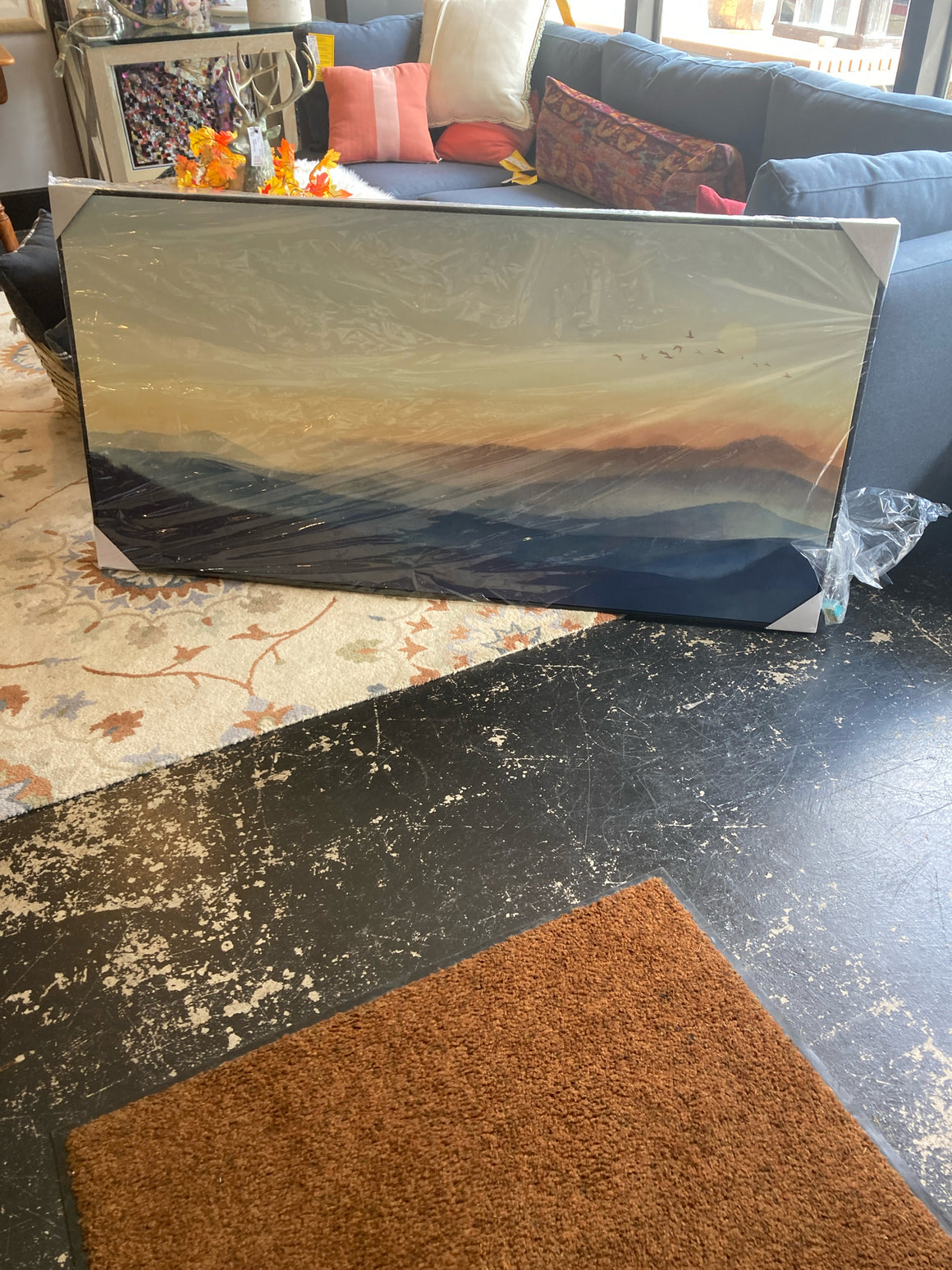 Landscape Blue/Yellow Canvas Sky Stretch Canvas Art