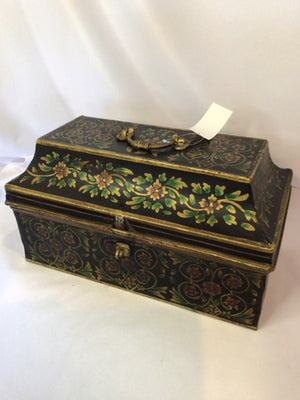 Vintage As Is Metal Lidded Hand Painted Black/Green Box