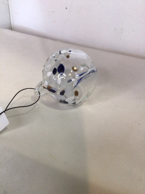 Ornament White/Blue Blown Glass Ball