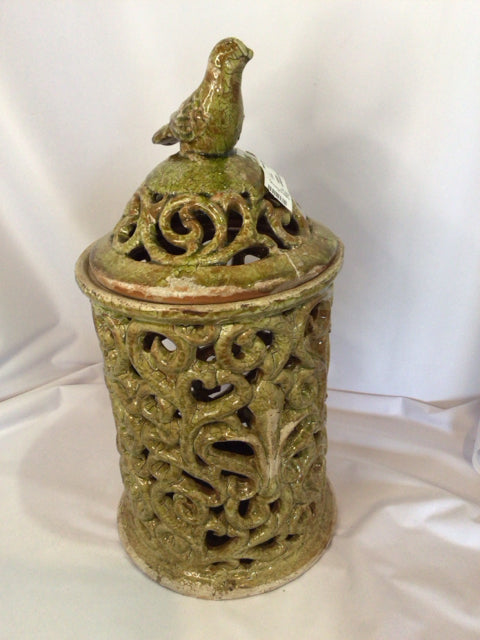 Green Ceramic Cereal Bird Canister