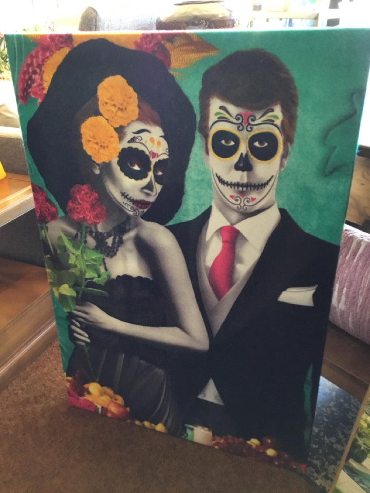 Halloween Blue/Multi Fabric People Stretch Canvas Art