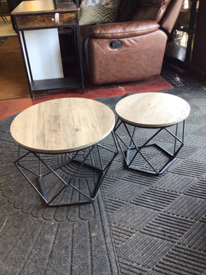 Nesting Wood/Metal Octagon Coffee Brown/black Table