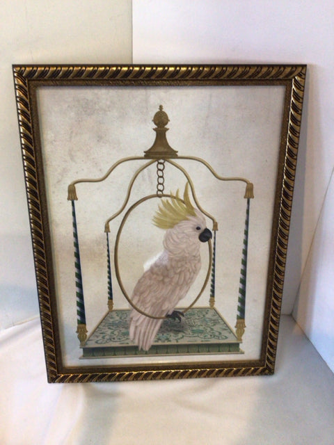 Pink/Green Bird Framed Art
