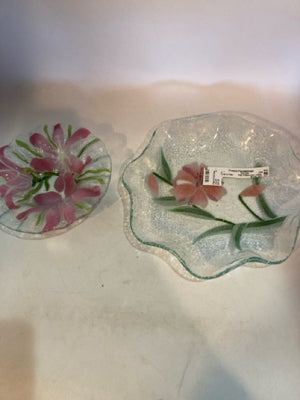 Pair Pink/Green Glass Bowl & Plate