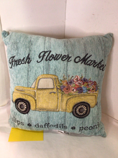 Green Chenille Car Words Pillow