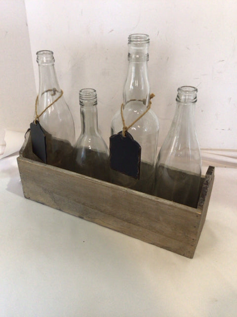 Vintage 5 piece set Gray Wood/Glass w/Bottle Tray