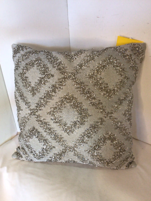 Silver/White Beaded Pillow
