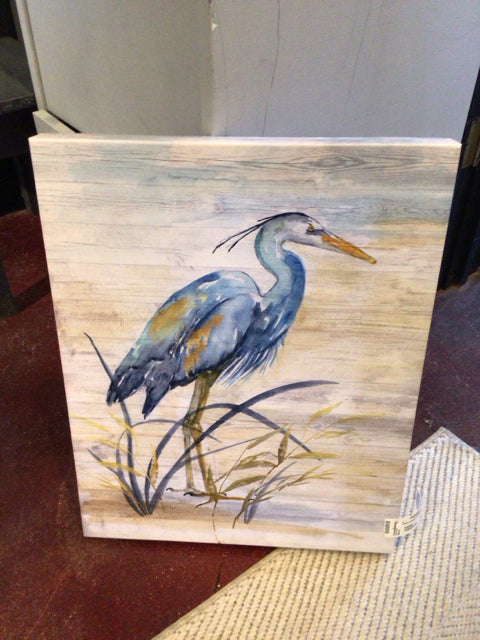 Tan/Blue Bird Beach Stretch Canvas Art