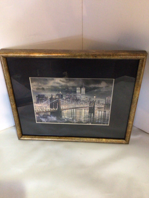 Vintage Black/White City Scape Framed Art