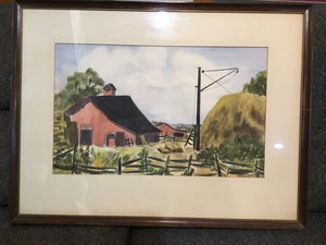 Signed Watercolor Green/multi Barn Countryside Framed Art