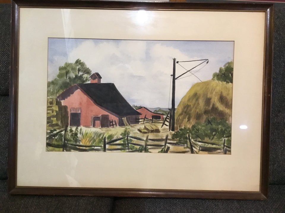 Signed Watercolor Green/multi Barn Countryside Framed Art